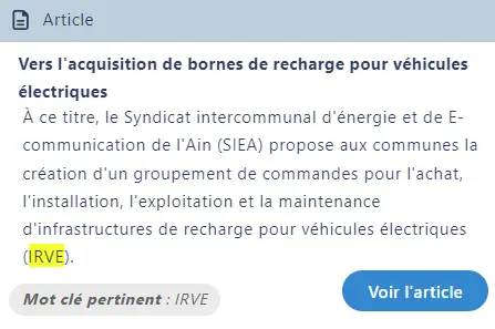 extrait d'un article lié à l'implantation de bornes de recharge électrique
