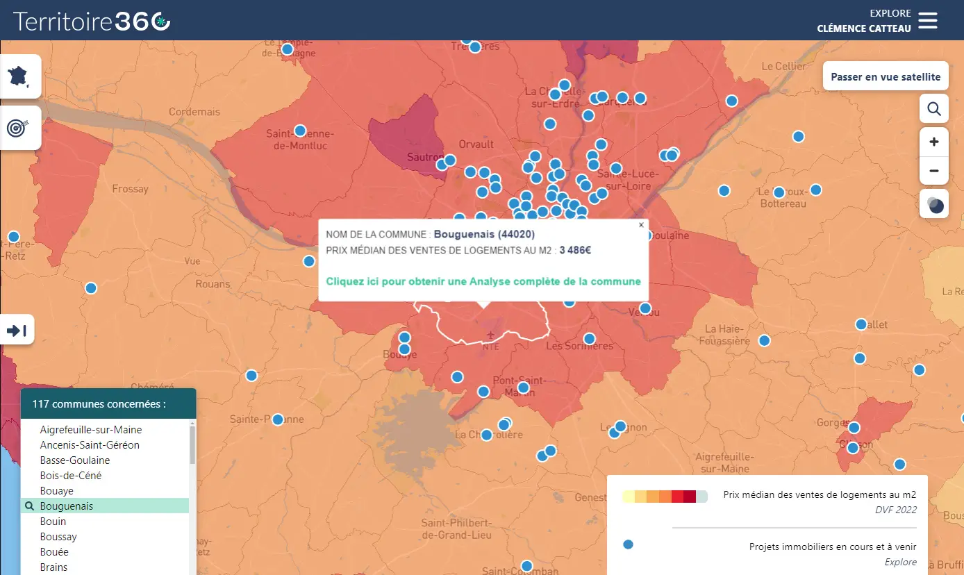 restitution cartographique présentant avec des effet de densité de population sur le territoire français