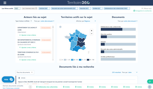 mockup de la plateforme territoire360 sur la requete des bornes de recharge